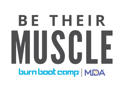 Be Their Muscle. Burn Boot Camp logo. MDA Logo