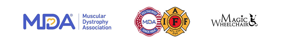 Logos of MDA, IAFF, FTB, Magic Wheelchair