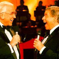 Jerry Lewis laughing with a white haired man