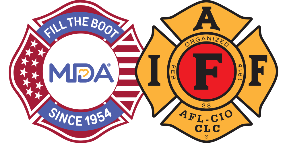 MDA Fill the Boot logo and IAFF logo.