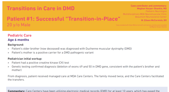 Transitions in Care in DMD  Patient #1 - Successful Transition in Place