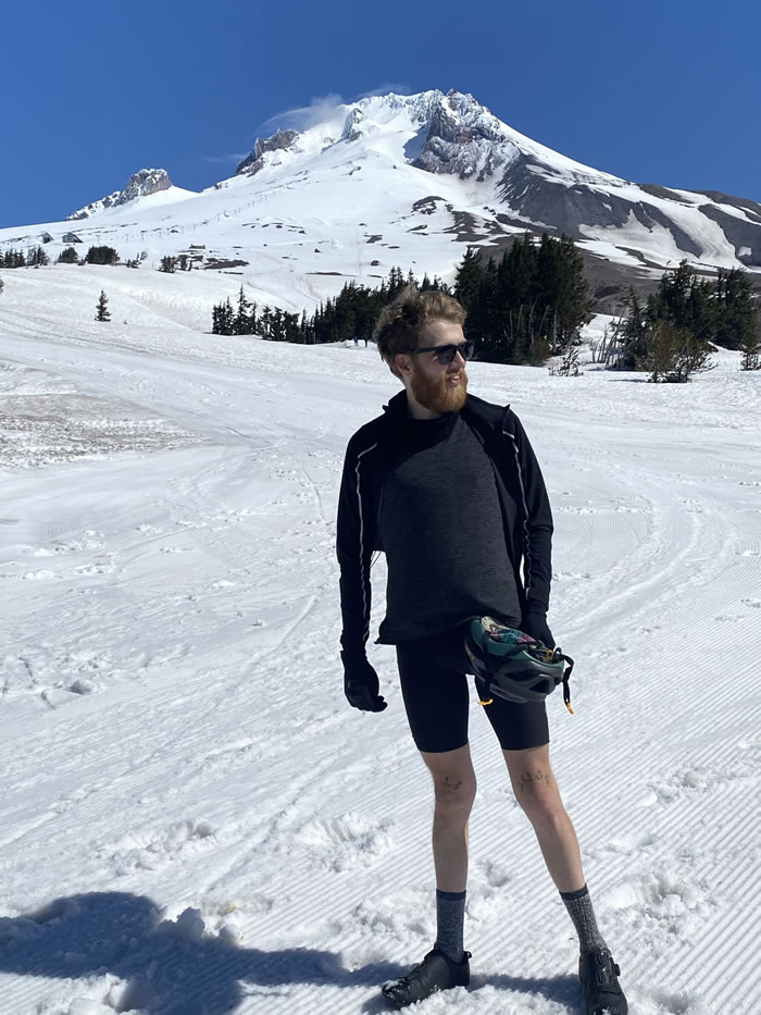 This photo shows Nicklaus on Mount Hood in May 2021 after riding his bicycle to the top.