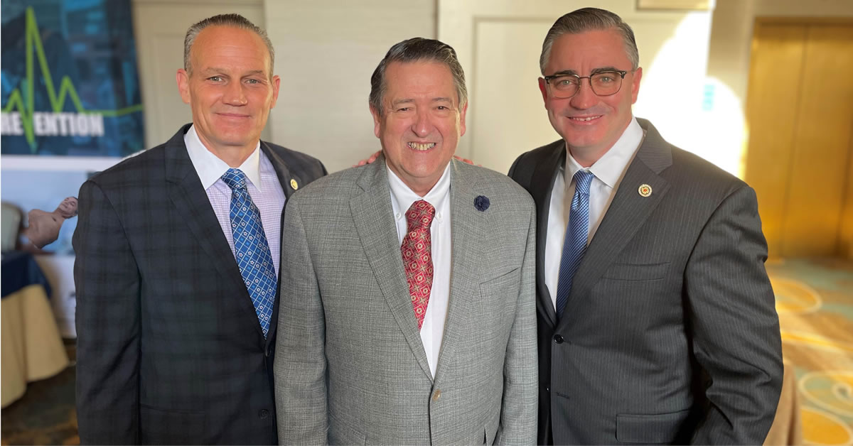 Photo L to R: Frank Lima, General Secretary Treasurer. International Association of Fire Fighters; Donald S. Wood, President & CEO, Muscular Dystrophy Association; Edward Kelly, General President, International Association of Fire Fighters.