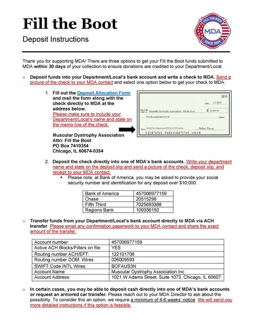 A screenshot of the Deposit Instructions.