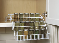 Pull-down spice rack; shelf-space economizers from Rubbermaid.