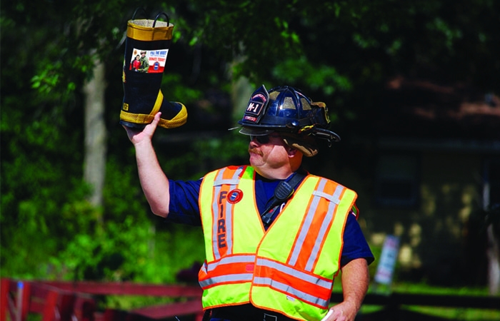 A fireman with a boot