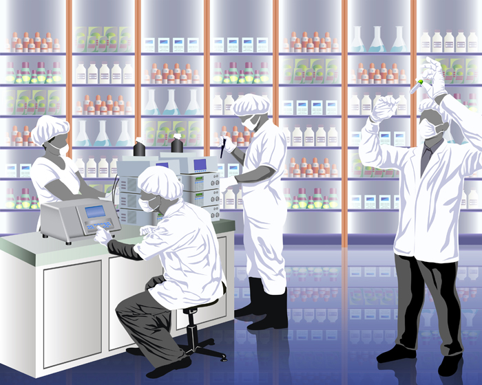 An artistic drawing of scientists working in a lab