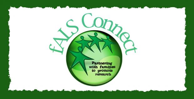 A graphic that says fALS Connect, 'Partnering with families to promote research.'