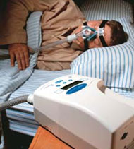 Noninvasive ventilation can be delivered through a mask or mouthpiece. Photo courtesy of Respironics.