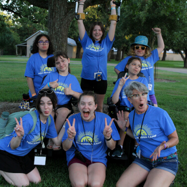 A picture of seven kids having fun at MDA Summer Camp.