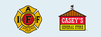 Two sponsor logos displayed here, staring with IAFF, then Casey's General Store