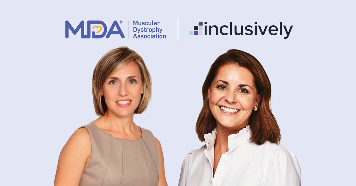 Kristine Welker and Sarah Bernard headshots. MDA and Inclusively logos.