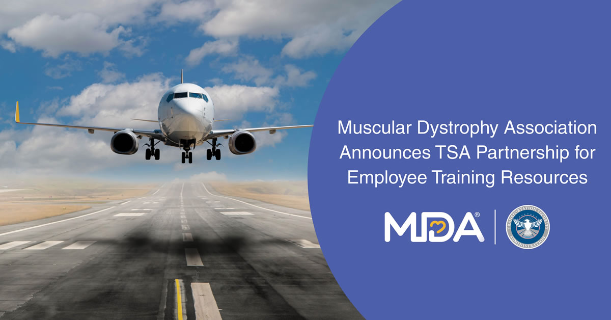 Image of a plane landing. MDA Logo. TSA Logo.