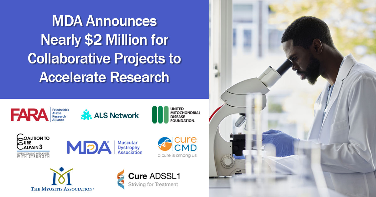 The Muscular Dystrophy Association announces nearly $2 million for collaborative research on neuromuscular conditions. 