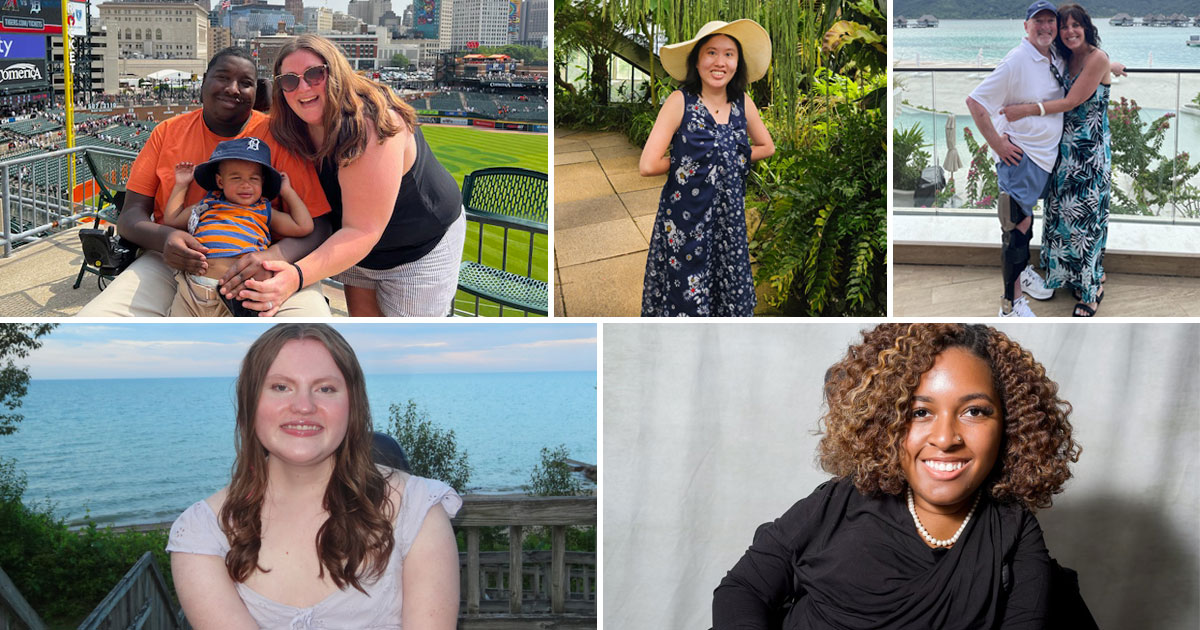 MDA Ambassadors: Justin living with limb-girdle muscular dystrophy (LGMD) 2B, Caroline living with collagen VI muscular dystrophy, A.J. living with inclusion body myositis (IBM) and facioscapulohumeral muscular dystrophy (FSHD), Gabrielle lives with spinal muscular atrophy (SMA) Type 2, and Blythe, living with LGMD.