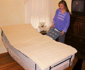 The Bye-Bye Decubiti (BBD) Mattress Overlay from Rand-Scot, which is washable and made from 100 percent natural rubber, allows the user or caregiver to inflate each of the mattress’ five sections to suit the user’s pressure needs.