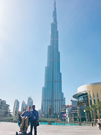 Joe Brown (seated) and his personal assistant visited the Burj Khalifa in Dubai.