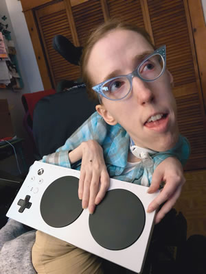 Erin Hawley uses the Xbox Adaptive Controller.