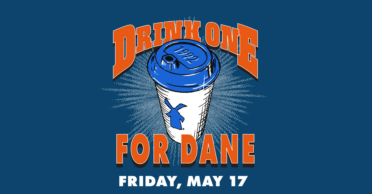 Drink One For Dane logo with a coffee cup.